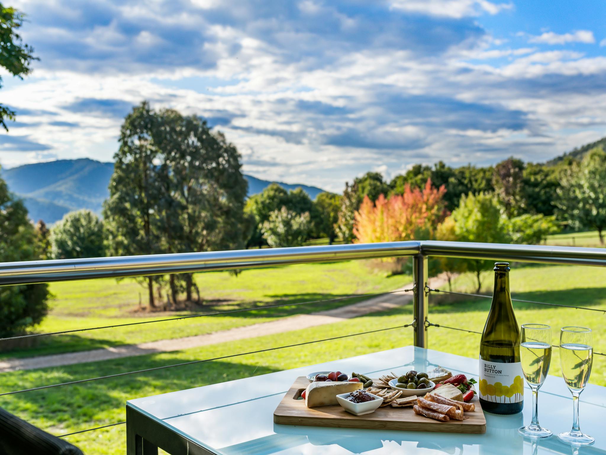 Platter and wine on the deck of Studio