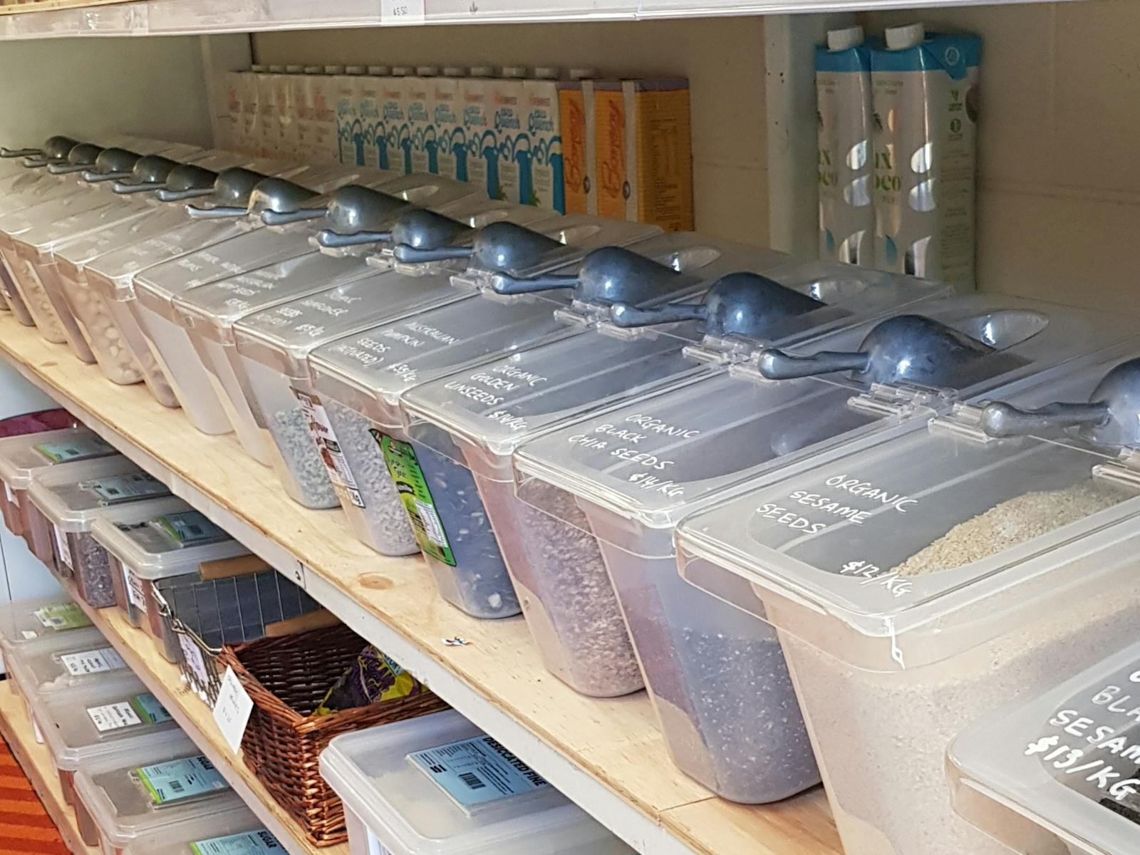 Bulk food containers. Nuts, seeds, dried fruits.