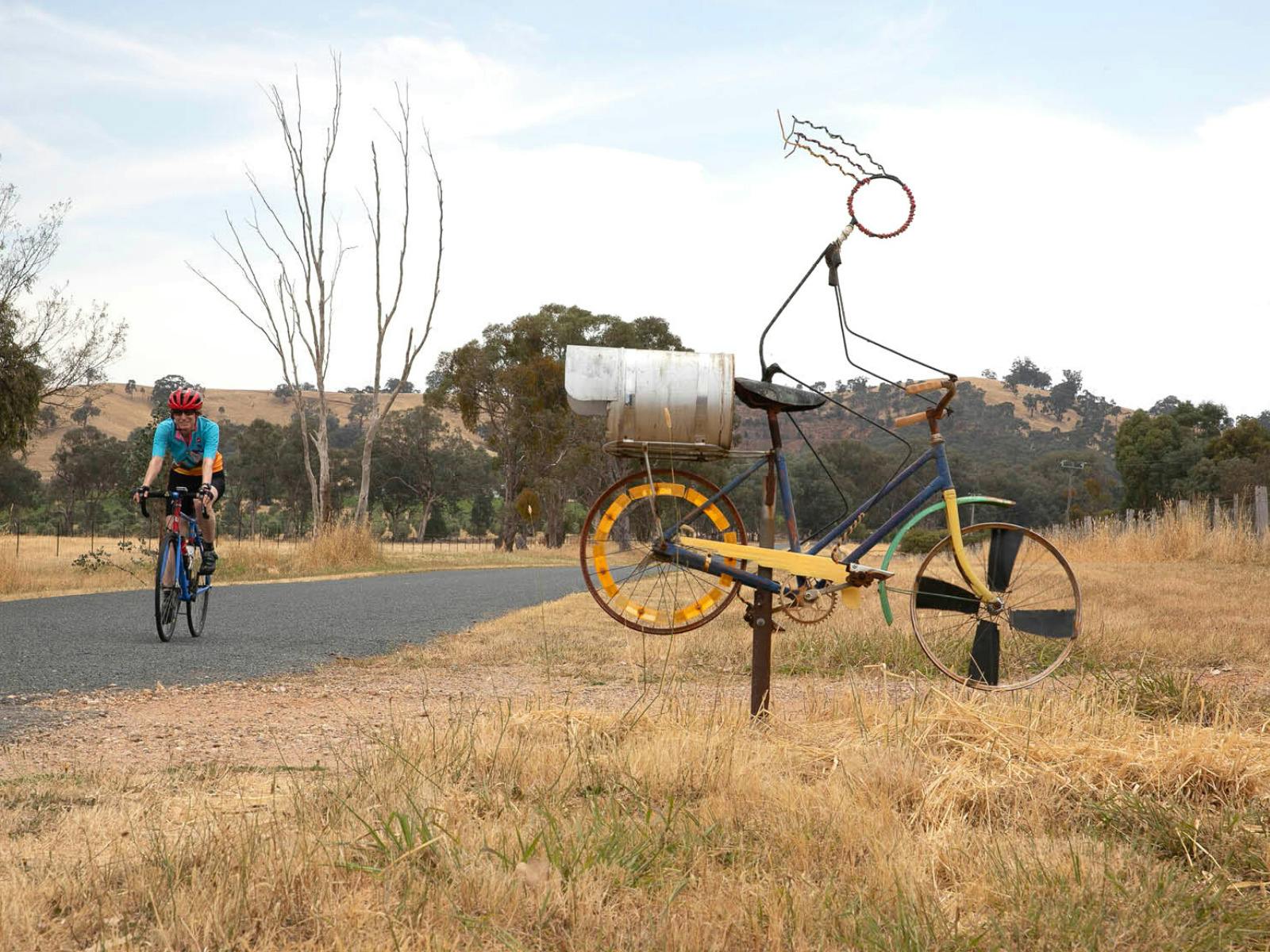 You'll encounter interesting cyclists on the Murray to the Mountains rail trail.