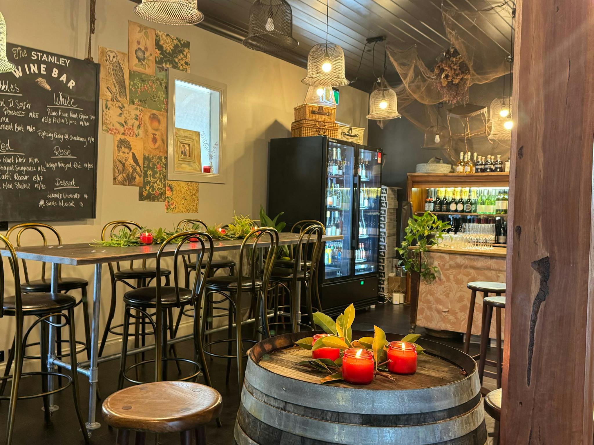 table and wine barrel in the cafe