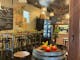 table and wine barrel in the cafe