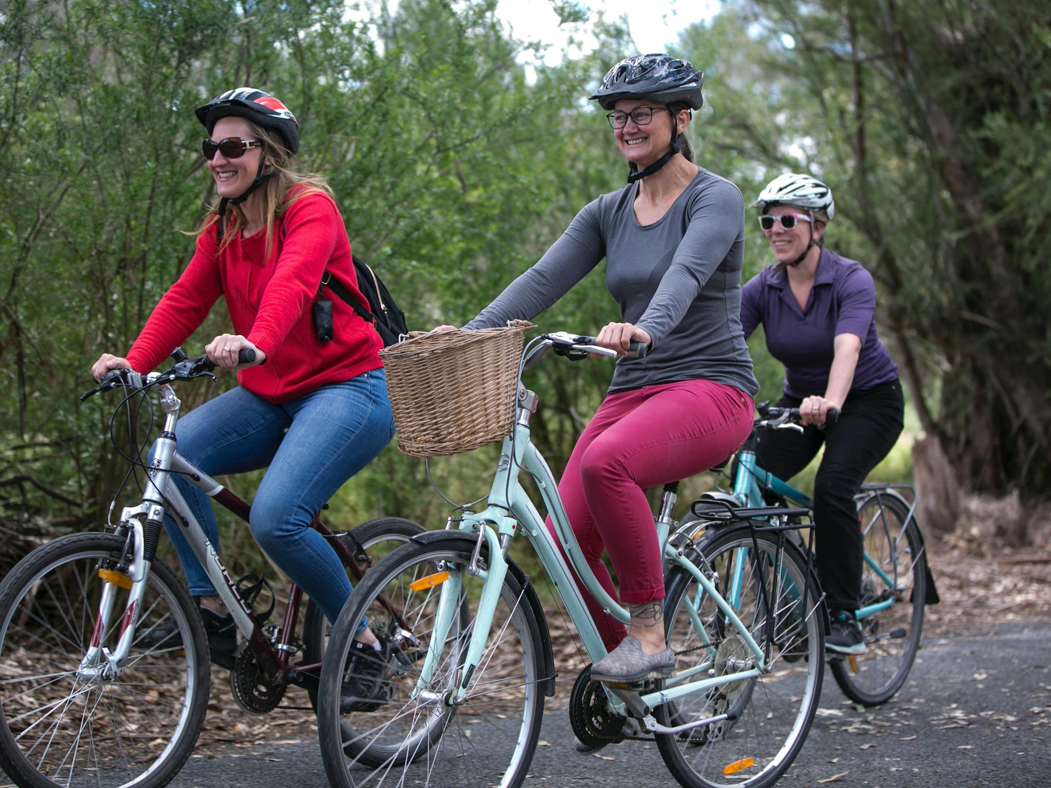 Three cyclists enjoying a bike ride