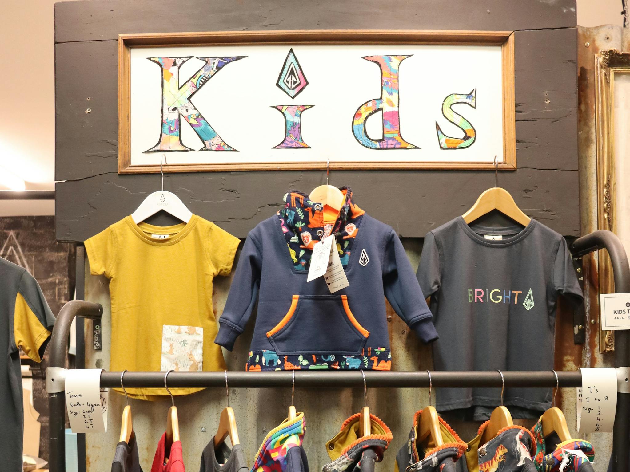 kids tees and hoodies on display