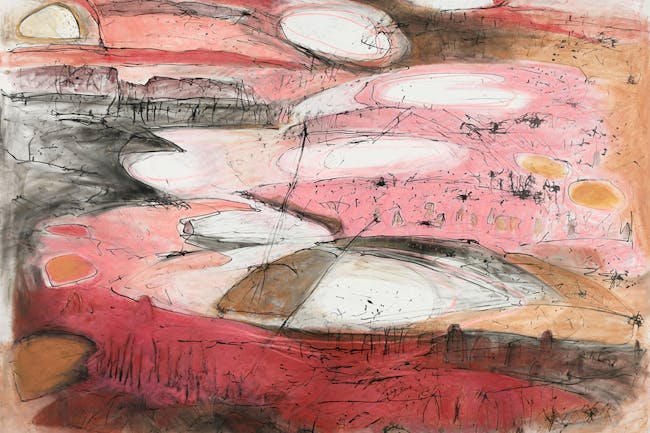 Kim Mahood, Murdoch Cliffs, Tanami Salt Lake Country, pastel and ink on paper, 150cm x 200cm, 2023