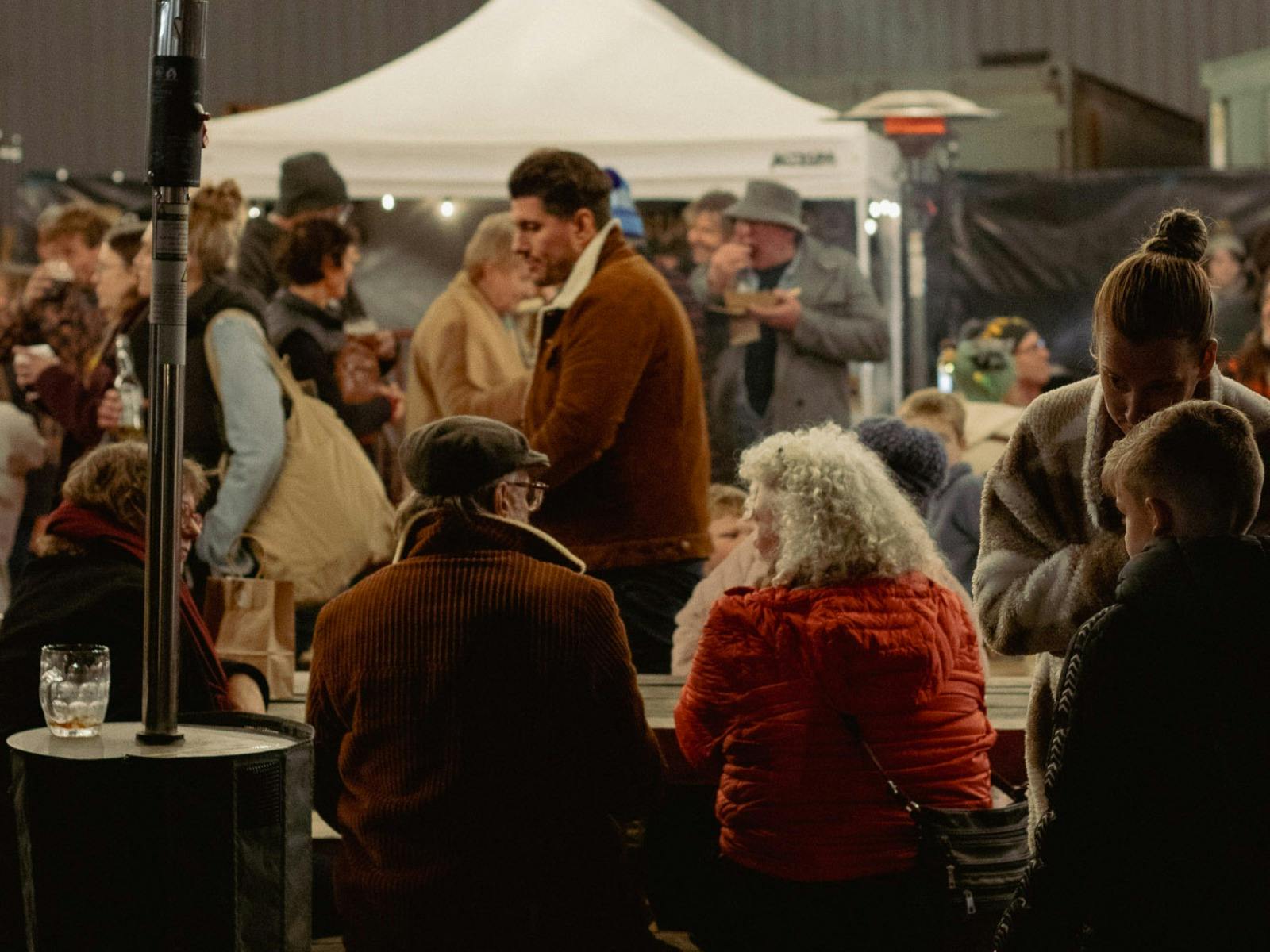 Crowds enjoying Twilight Market at Easy Tiger in St Helens, Tasmania.