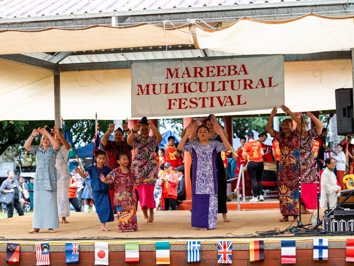 Women and girls dance at the Mareeba Multicultural Festival.