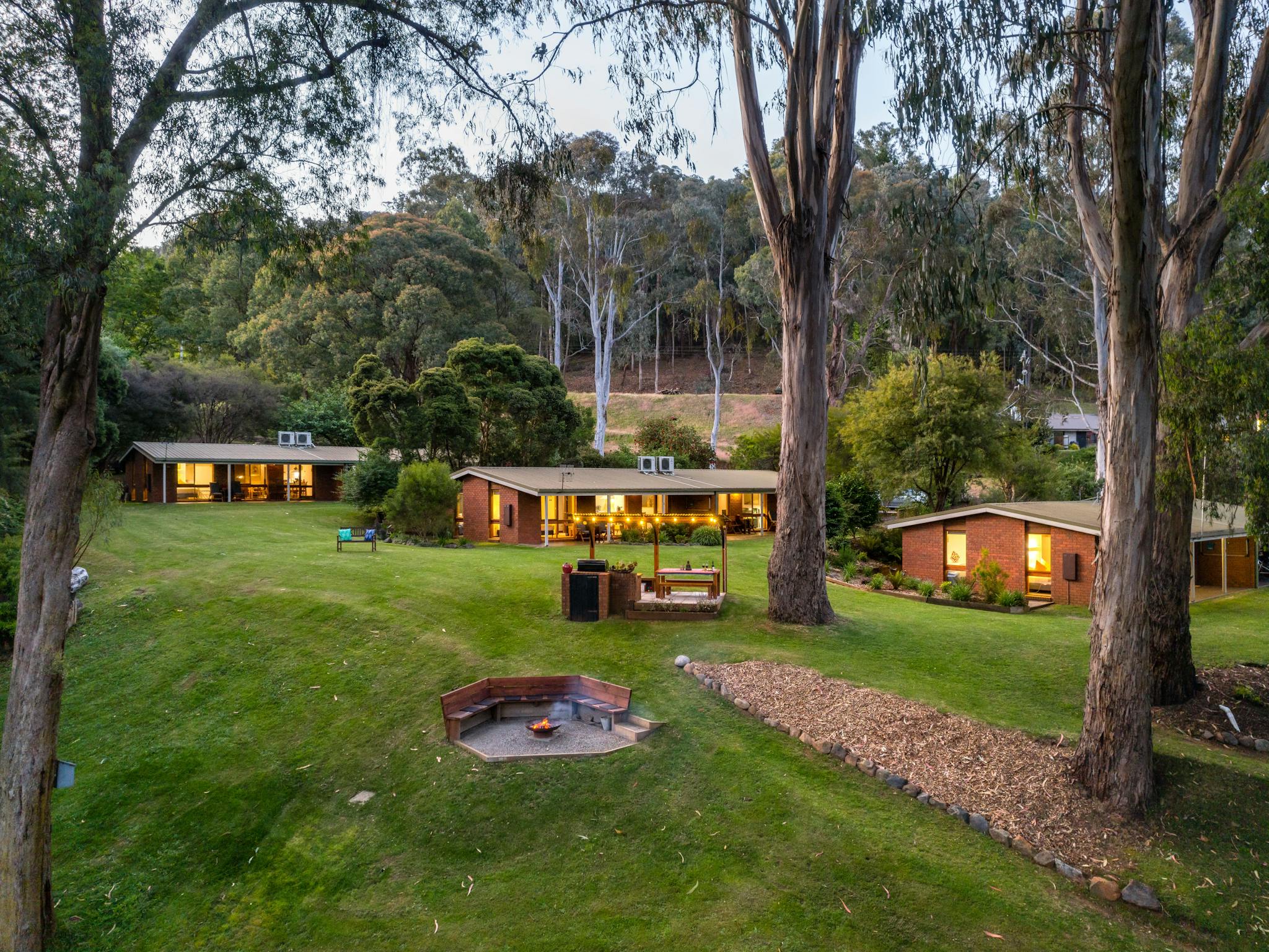 View of the cottages nestled on 3 acres  of garden and natural bushland