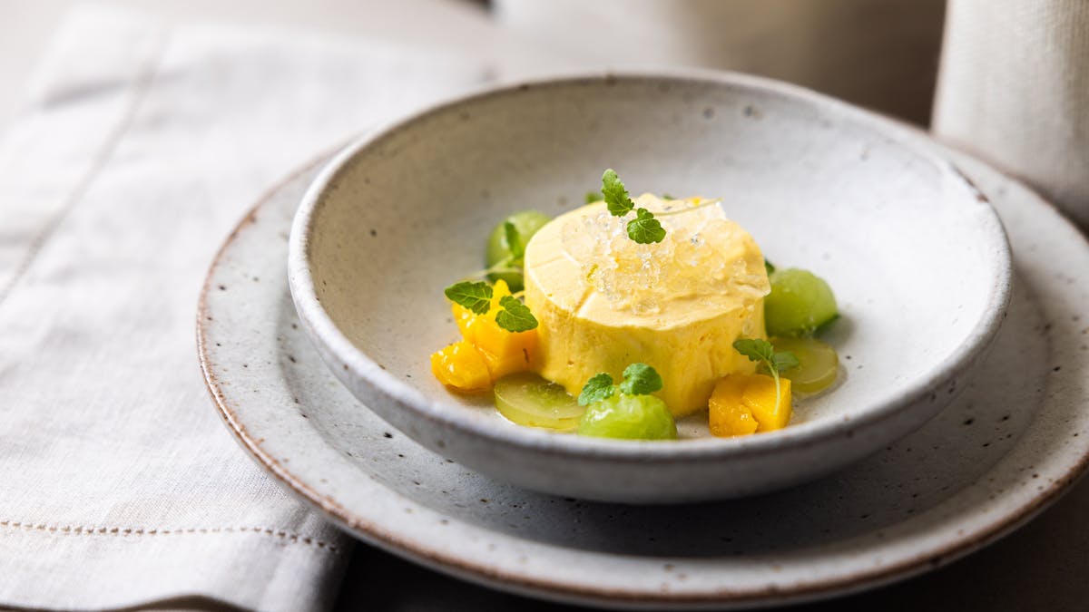 Mango Parfait, Elderflower Granita, Cucumber, Grape