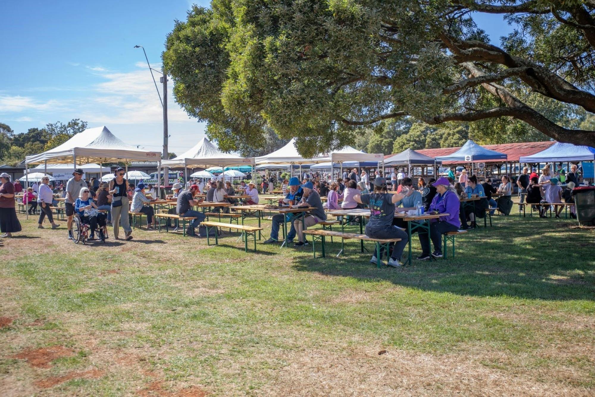 Patrons enjoying the day in the shade