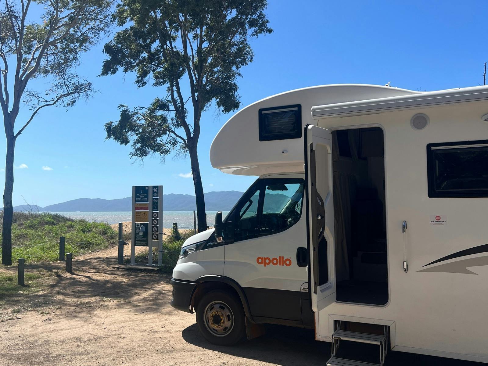 A motorhome parked up at a beach in Townsville