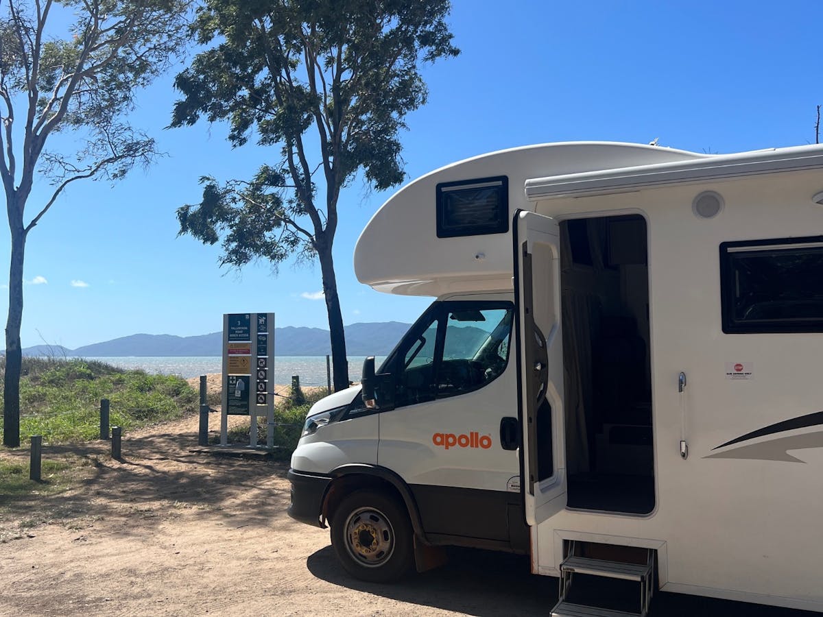 A motorhome parked up at a beach in Townsville