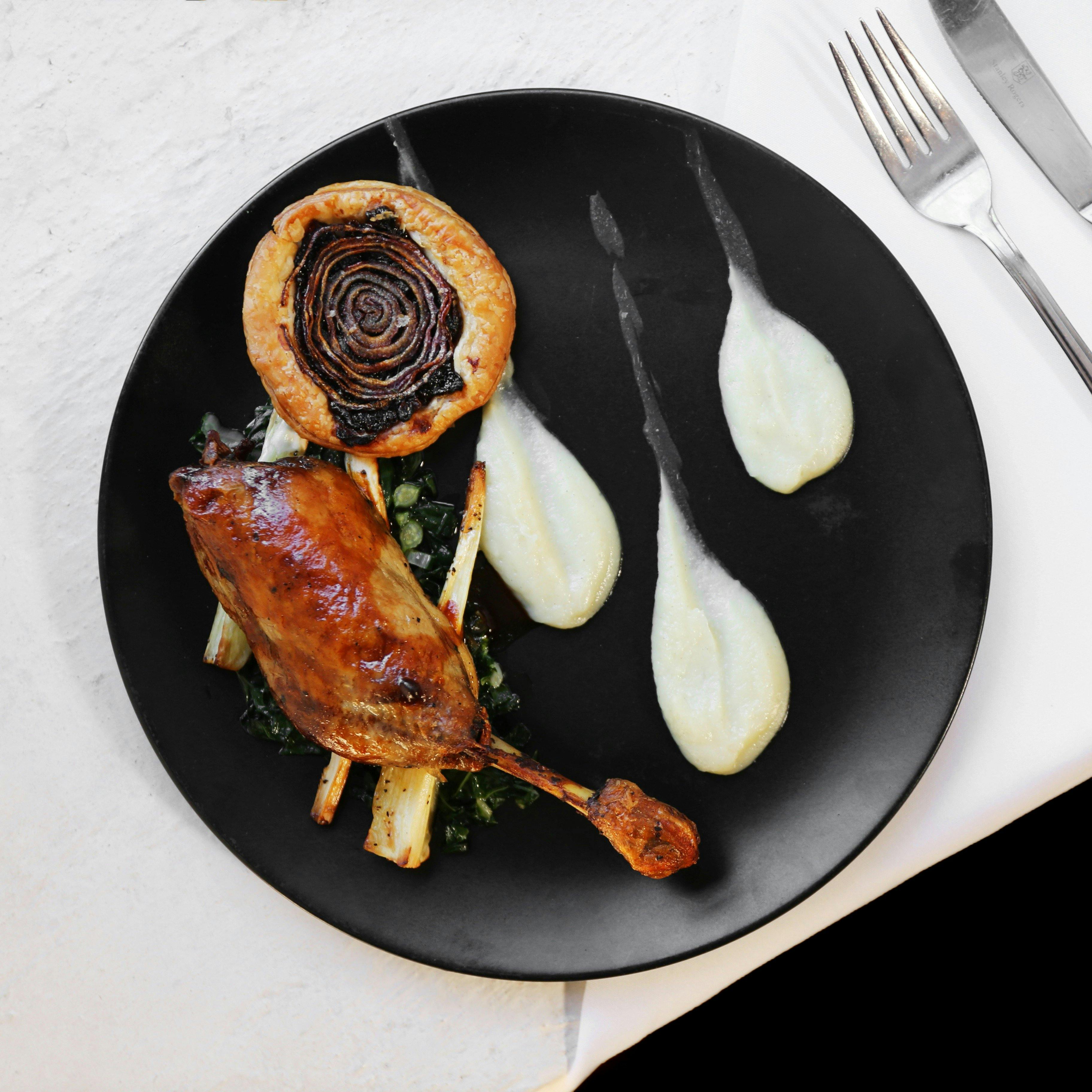 The Butter Factory Restaurant Pyree Juniper Crusted Confit Dug Leg