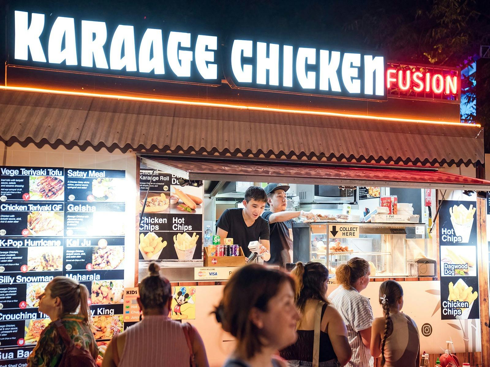Karaage Chicken Food Truck at night with people waiting in front