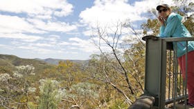 Lady on lookout with view in background.