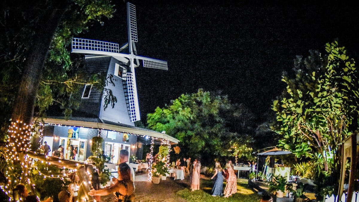 The Windmill lit up for an evening function