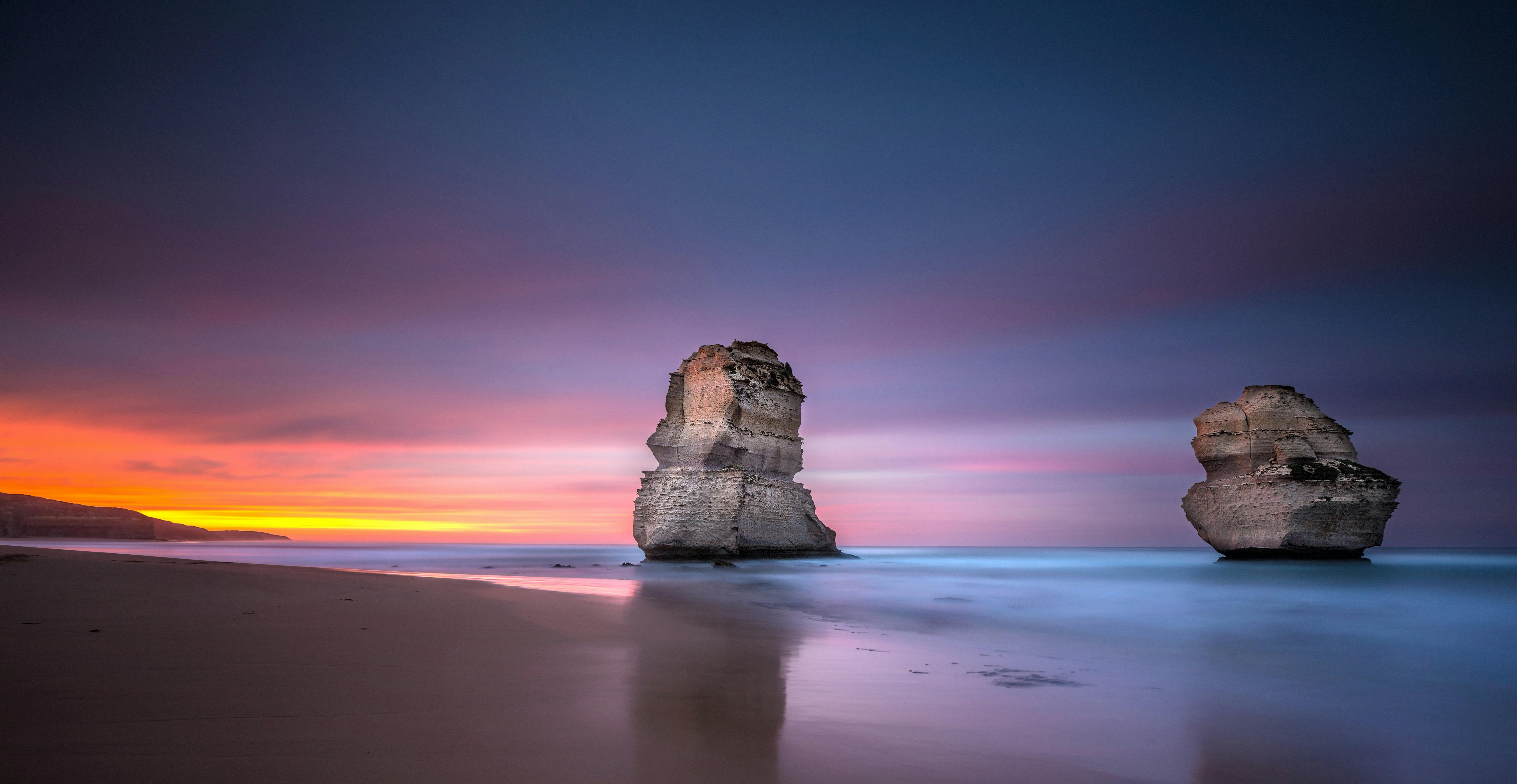 Beautiful purple sunrise at Gibsins Beach  near 12 Apostles
