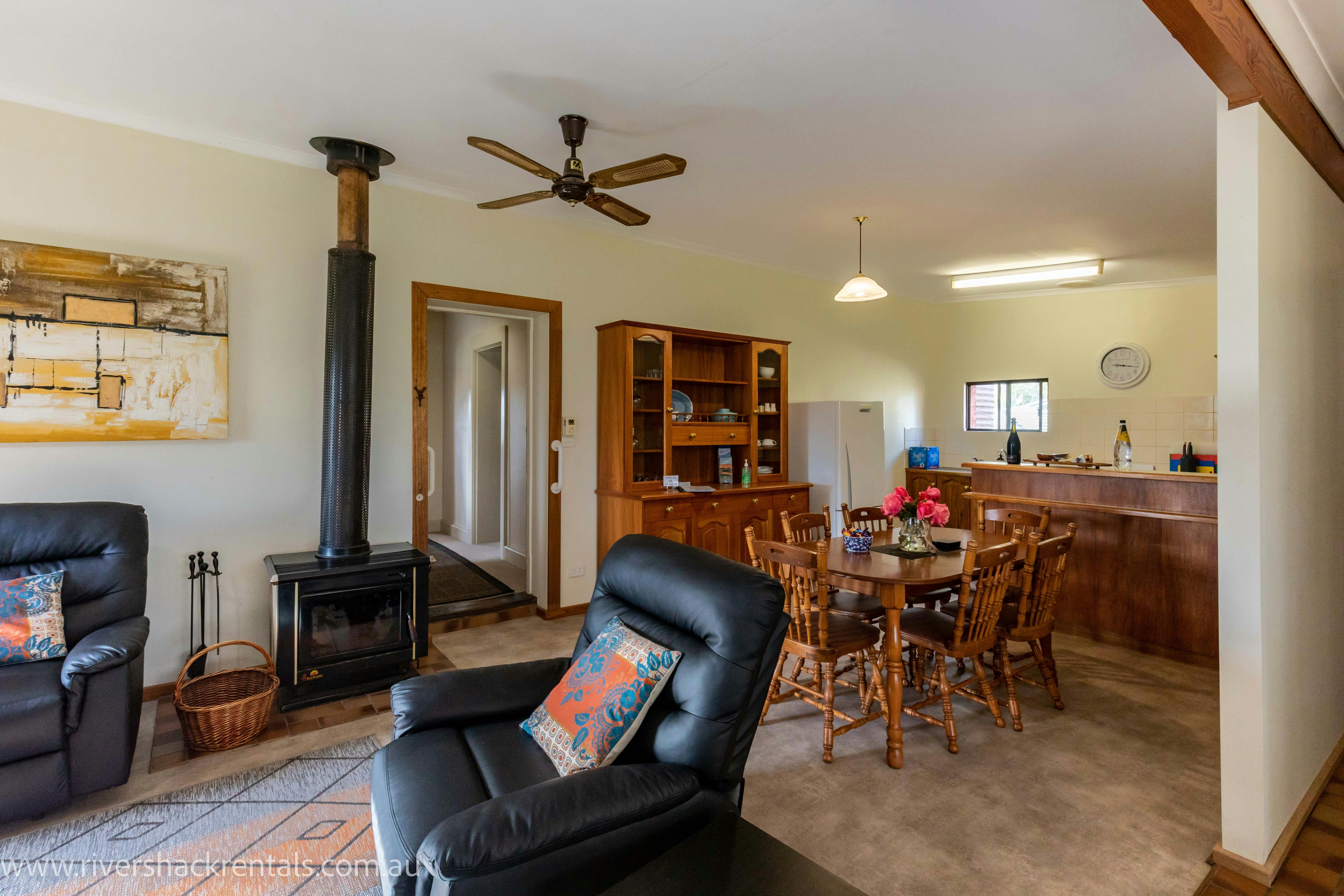 kitchen and dining with fire