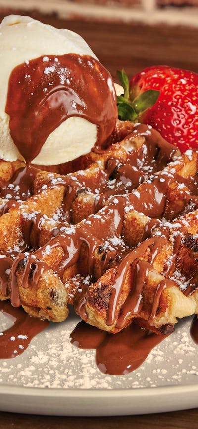 Waffles, ice cream and chocolate sauce