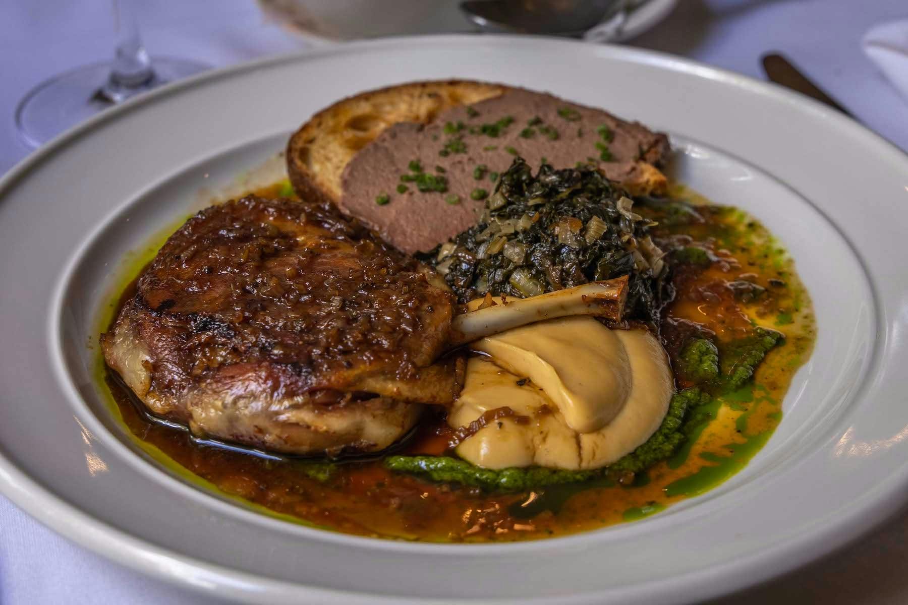 Contemporary  and classic dishes like confit duck, soubise, slow cooked chard and Madeira jus