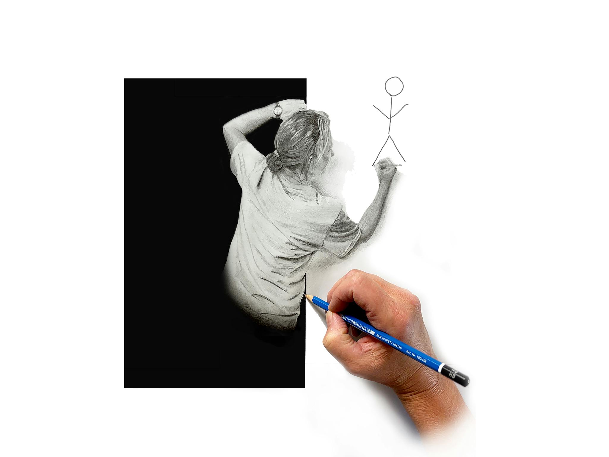 Cecile Michel​, In 2 Minds, pencil on paper