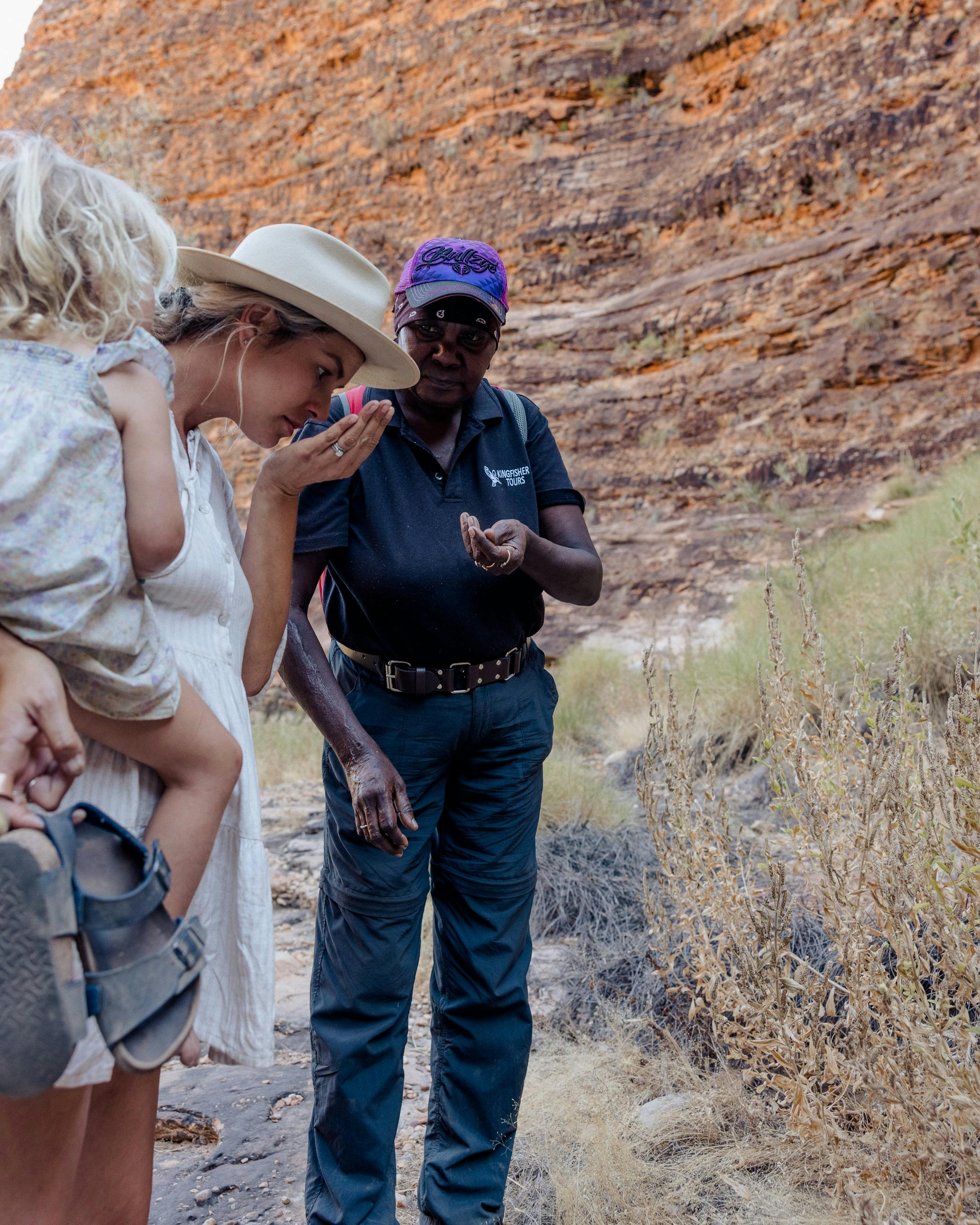 Smelling bush botanicals on the dome loop, Purnululu National Park