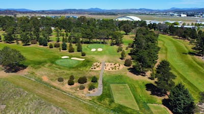 11th green and 12th hole showing proximity to the airport and views to the Brindabellas