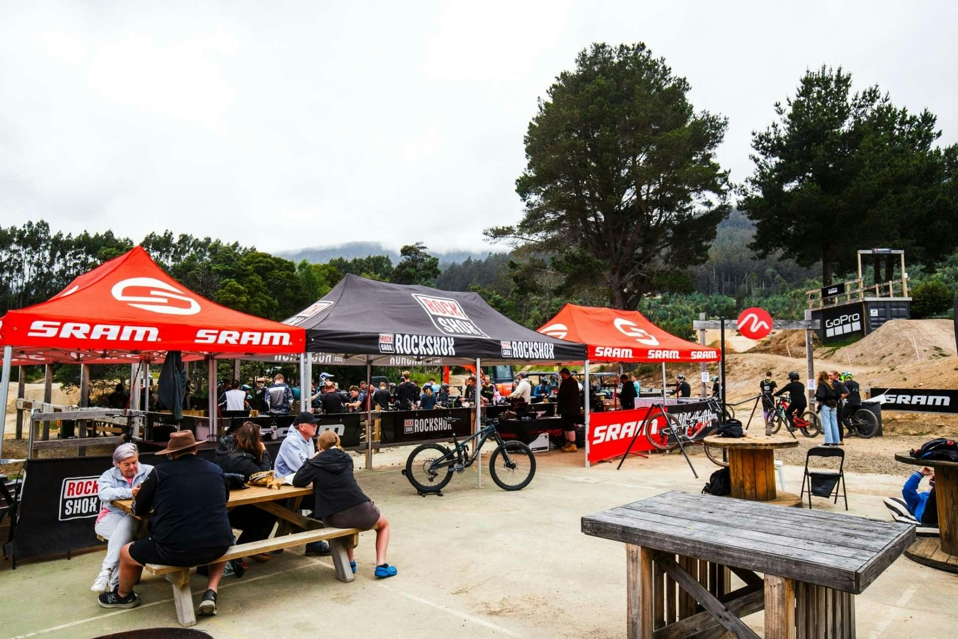 Event village at Maydena Bike Park during Enduro Jam event