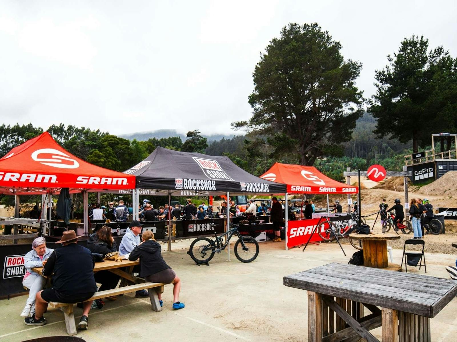 Event village at Maydena Bike Park during Enduro Jam event