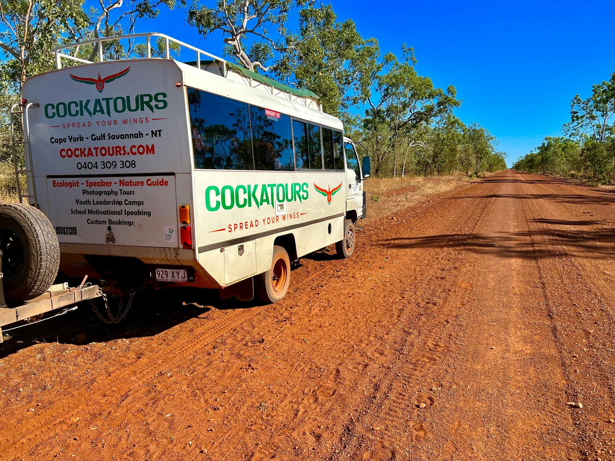 tour truck on dirt road