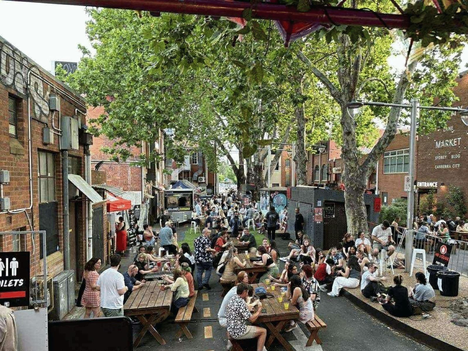 laneway full of people for festival