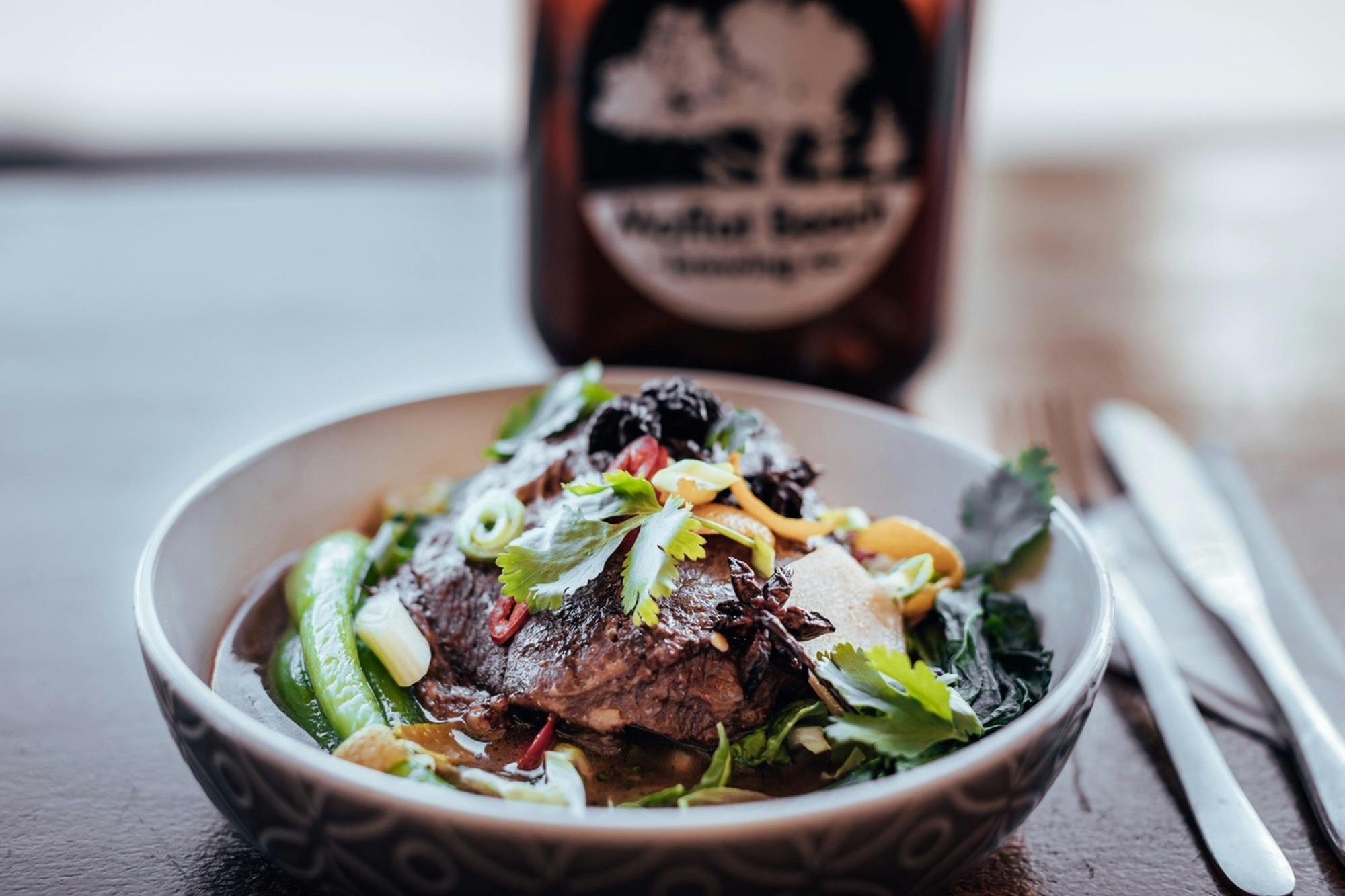 Braised beef cheek in a miso, star anise and mandarin broth at Beachside.
