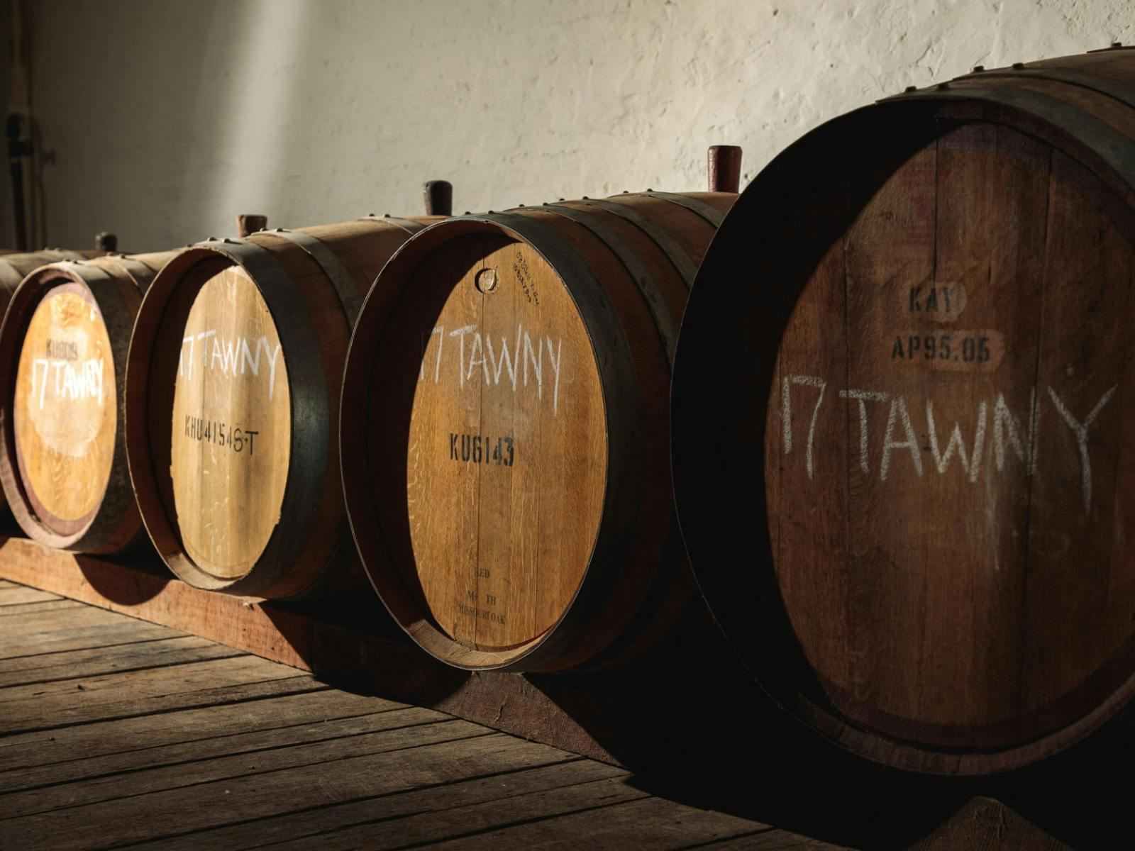 A line of barrels of fortified wines