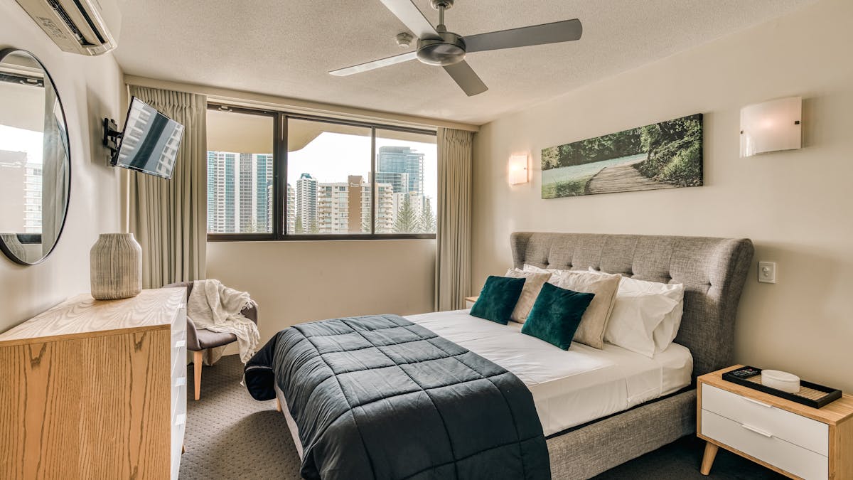 Master bedroom in the Deluxe Apartment