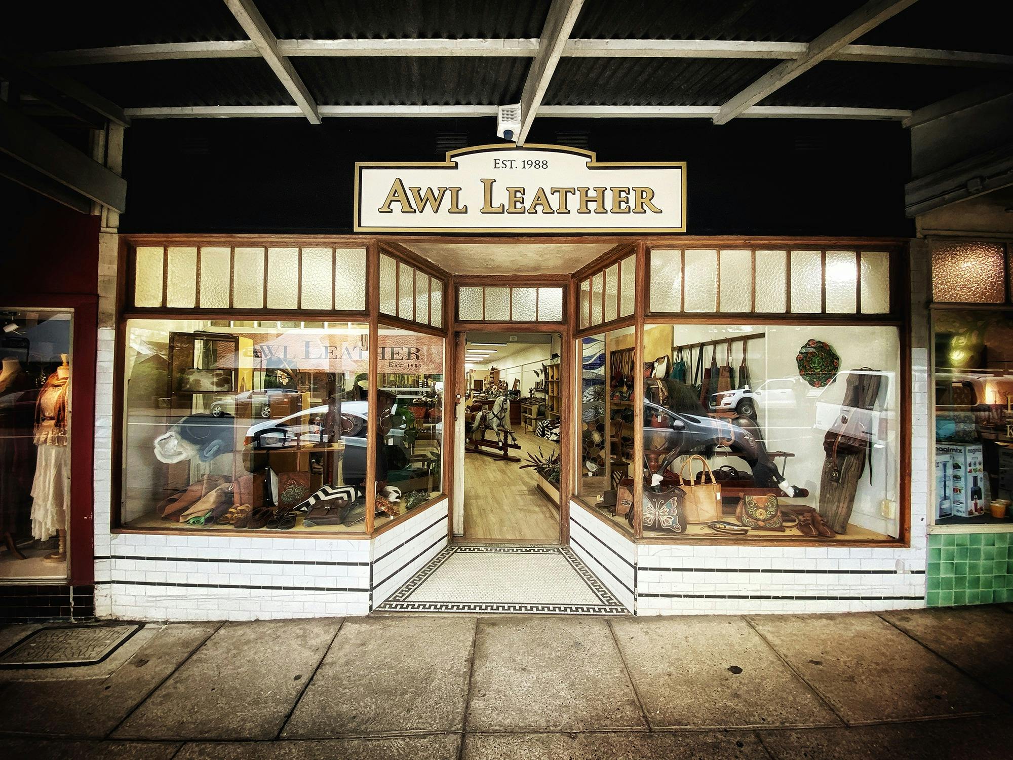 Awl Leather shopfront from Bellingen Main Street