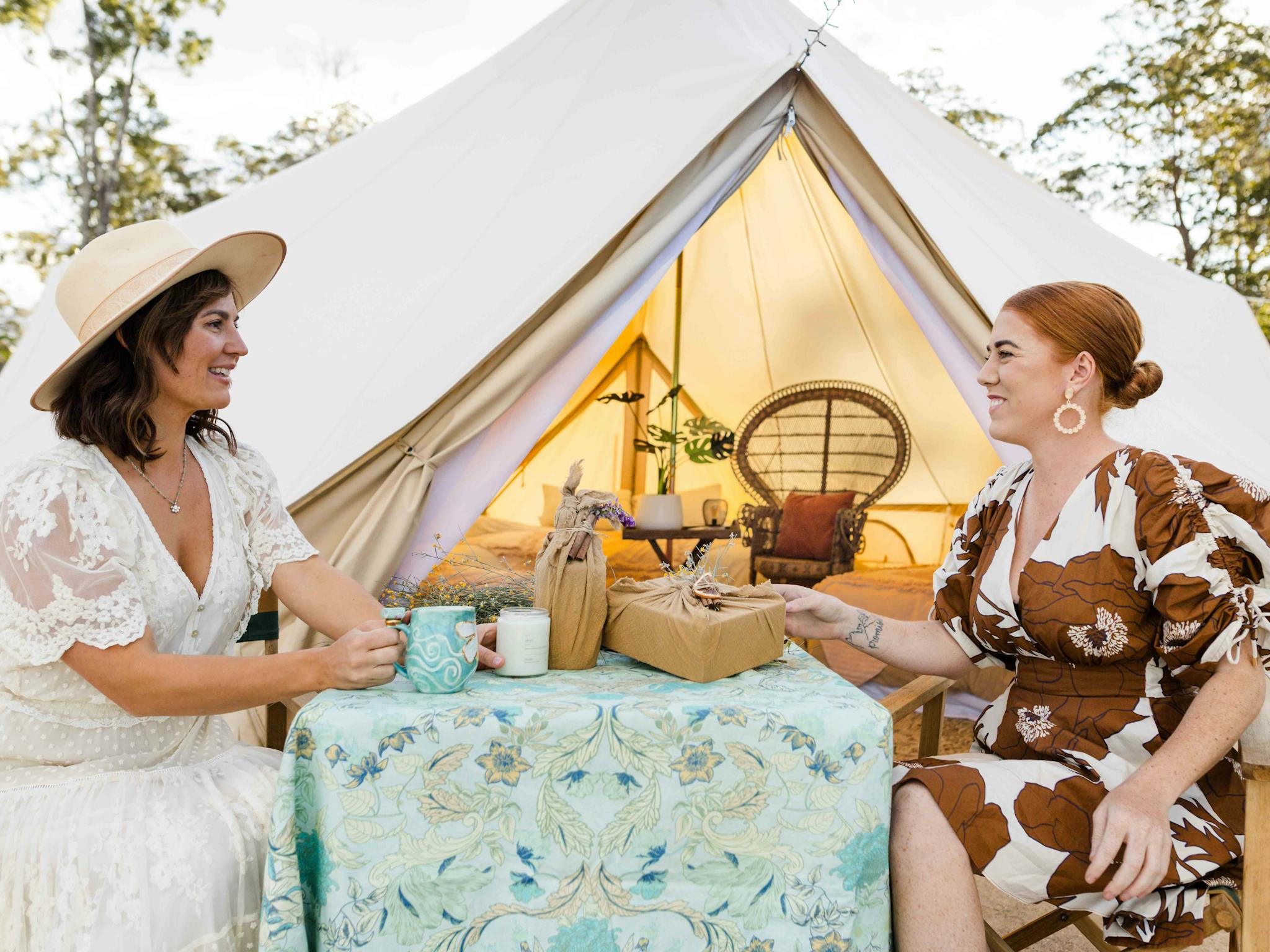 Girls enjoying the glamping retreat Girls enjoying the glamping retreat