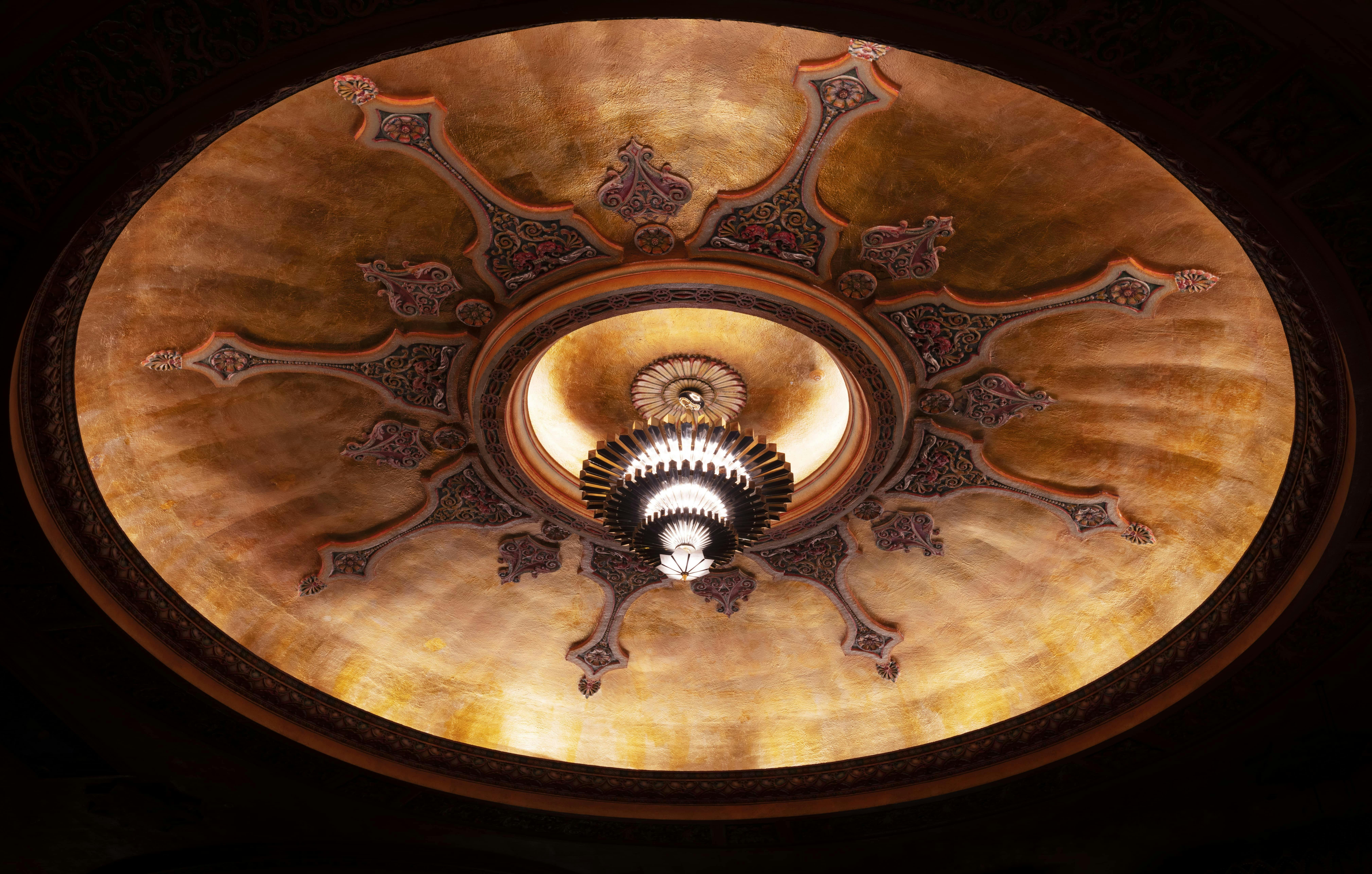 Photo of the Civic Theatre Auditoruim's iconic Spanish-baroque style chandelier.