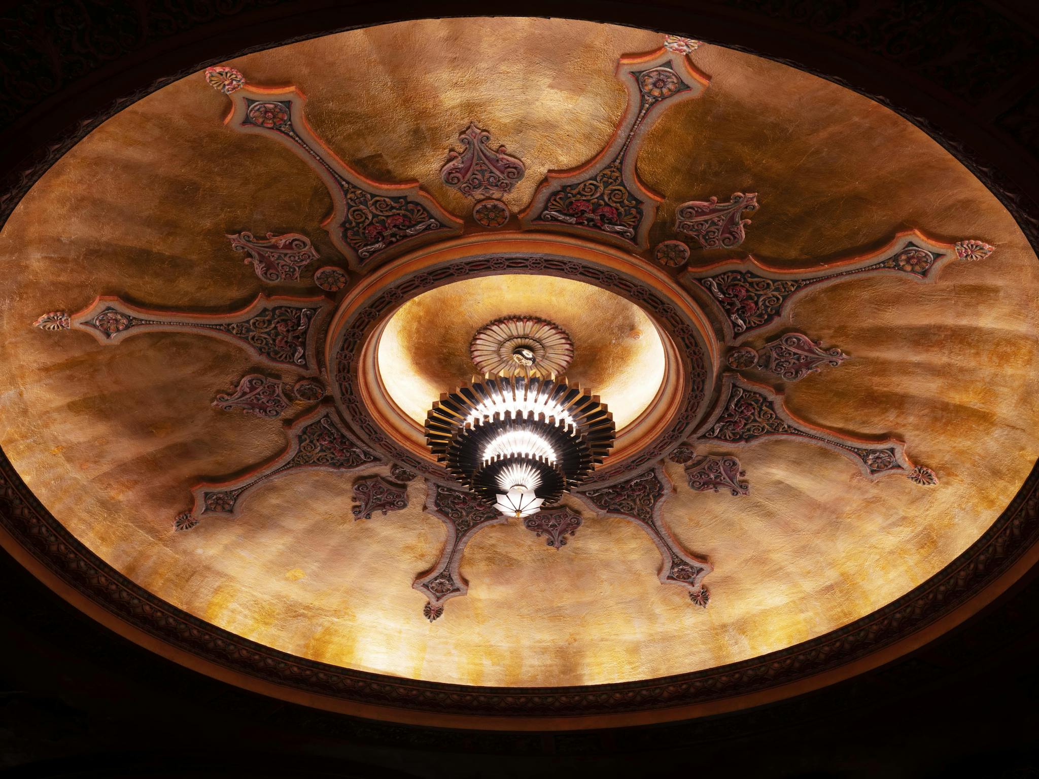 Photo of the Civic Theatre Auditoruim's iconic Spanish-baroque style chandelier.