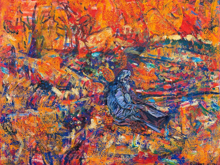 George Gittoes, ‘Two worlds in Harmony (Sufi)’, 2018. Oil on canvas. Courtesy the artist.