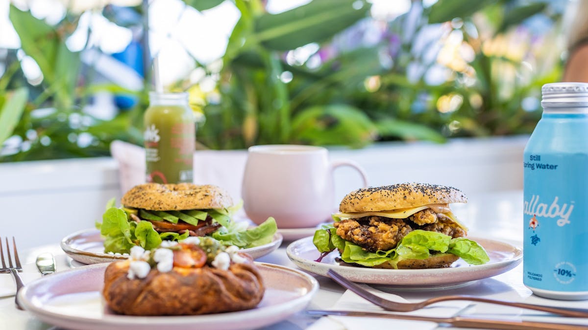 Breakfast options at a marina cafe