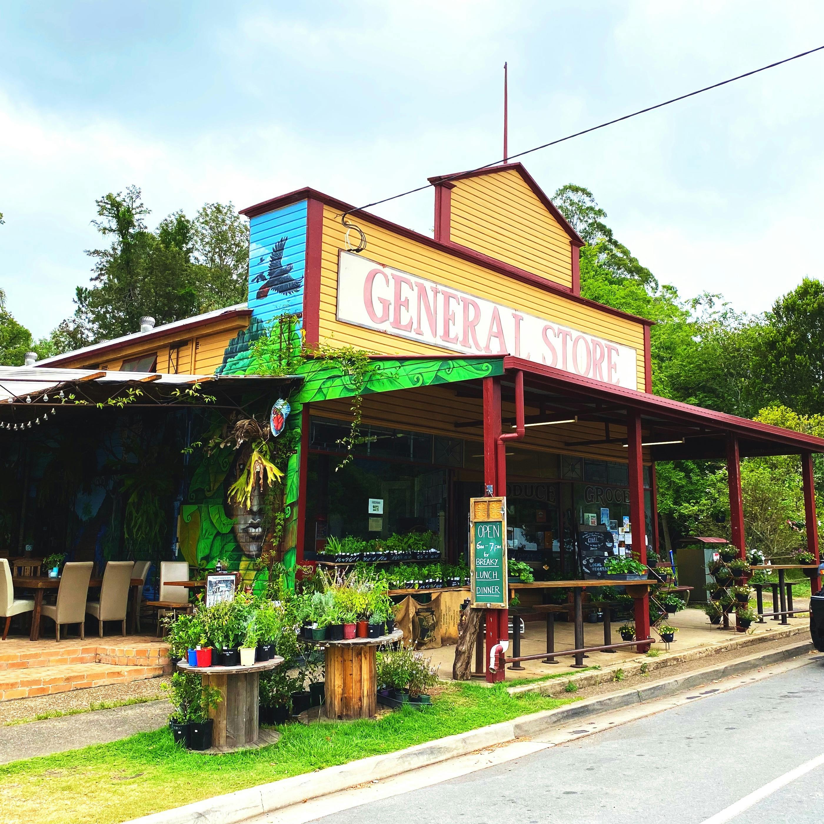 The shopfront and outdoor dining area are brought to life with our luscious nursery of native plants