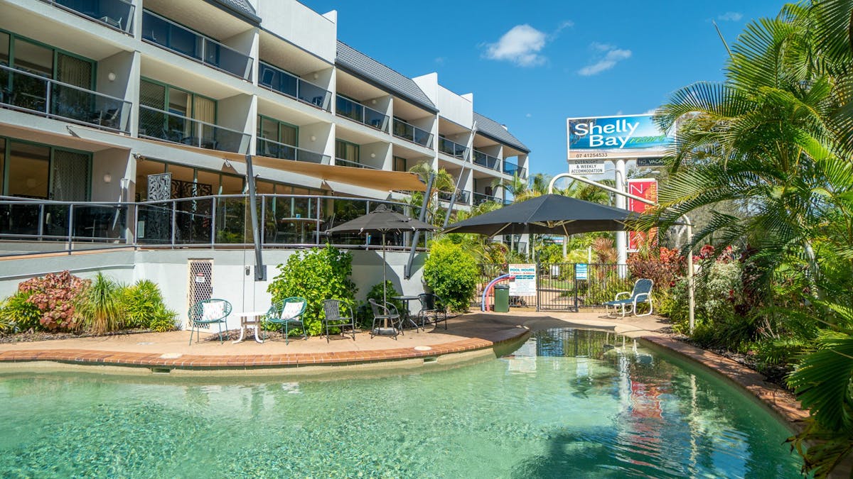 Building exterior and pool