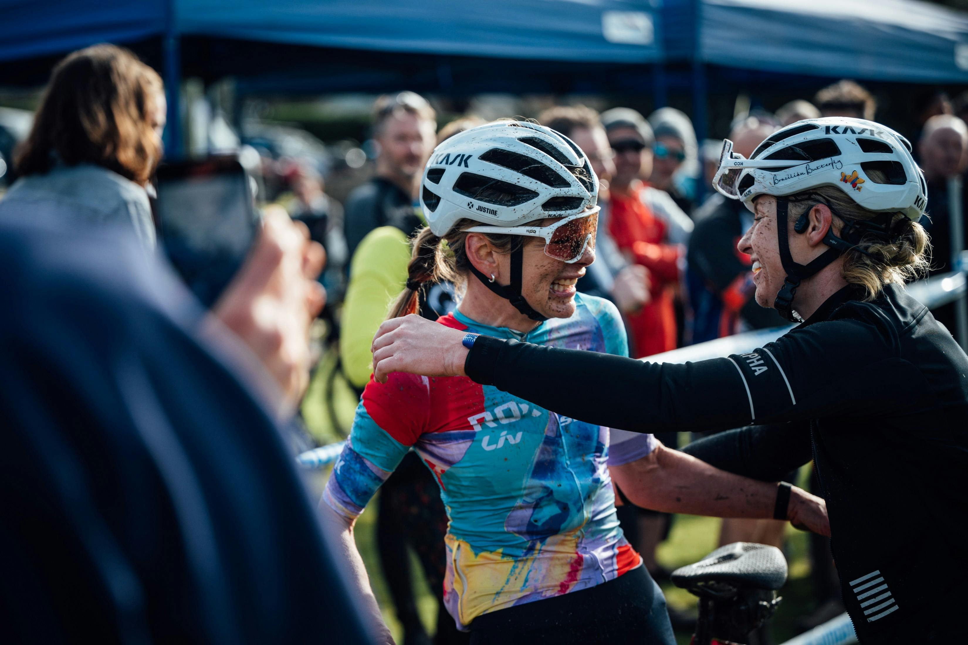 Justine Barrow and Peta Mullens celebrate the win