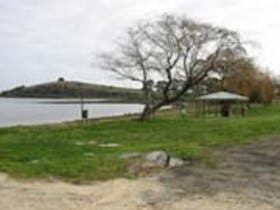 Lake Leake with a tree and picnic table
