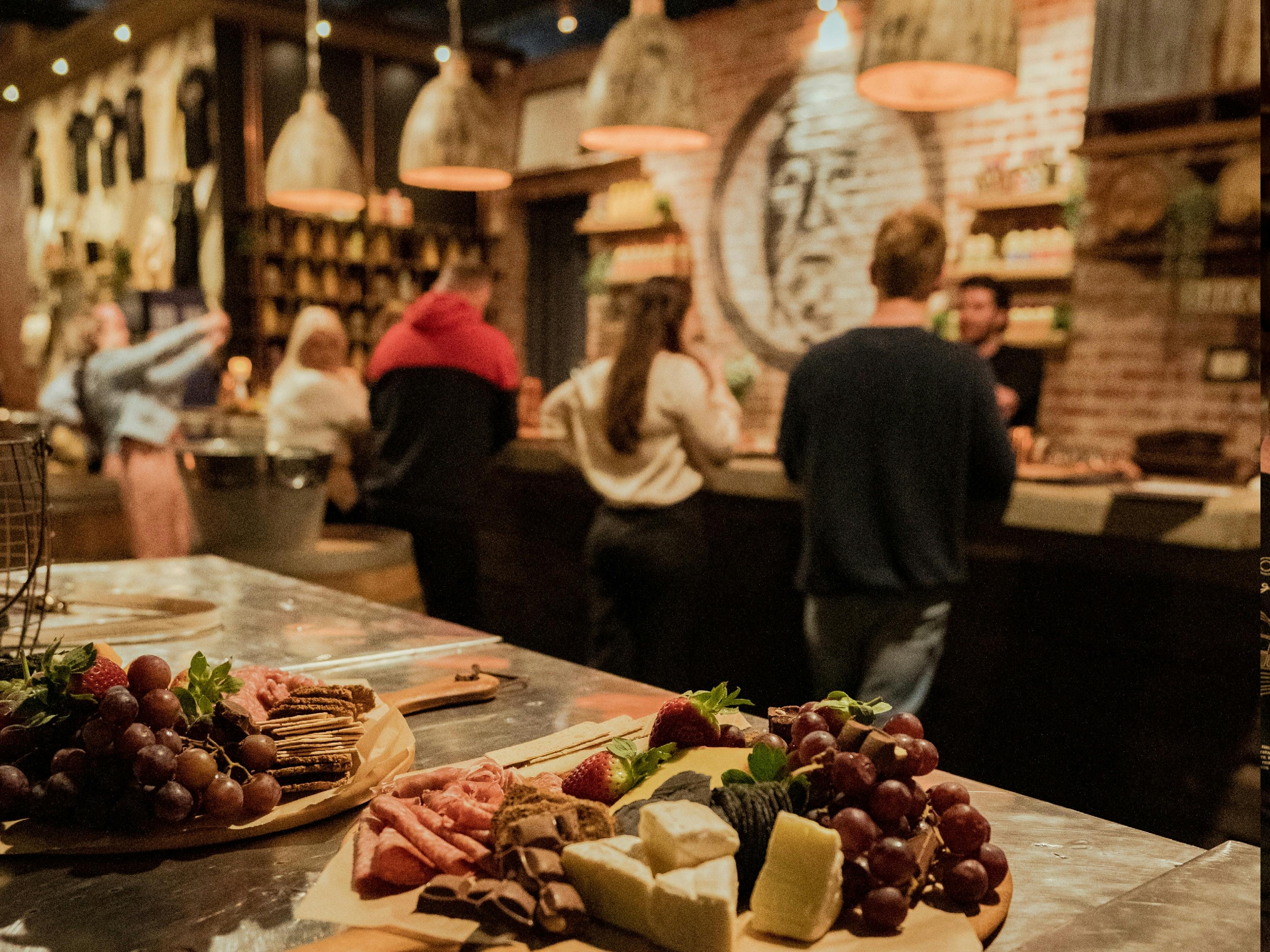 Photo of the cheeseboards during the cocktail masterclass.
