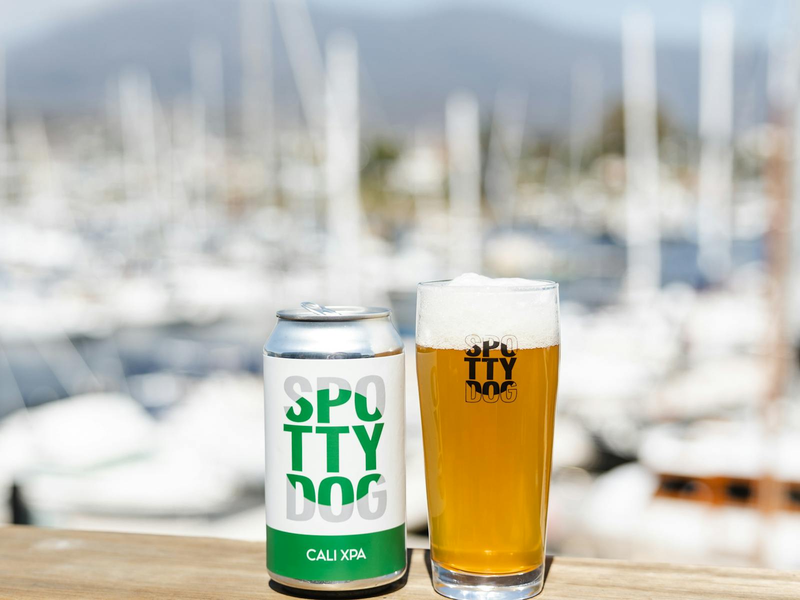 Spotty Dog Cali XPA can and beer in a glass