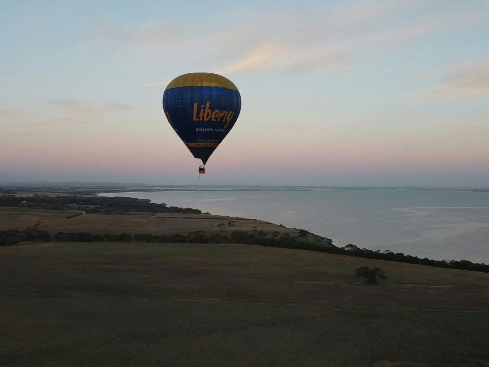 Passengers enjoying breathtaking ocean views during a hot air balloon flight