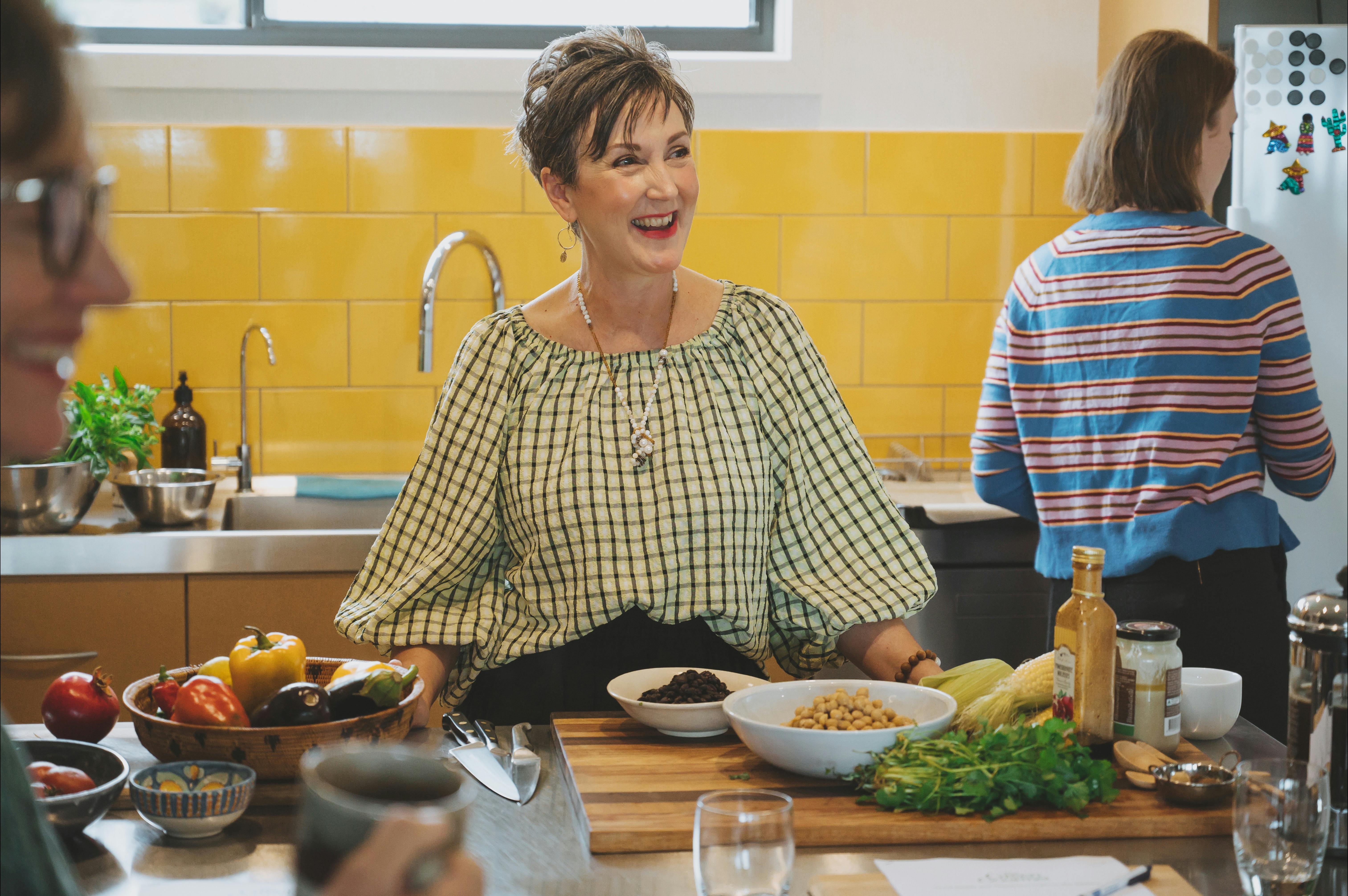 Andrea, The Green Gourmet, teaching from her Willunga kitchen