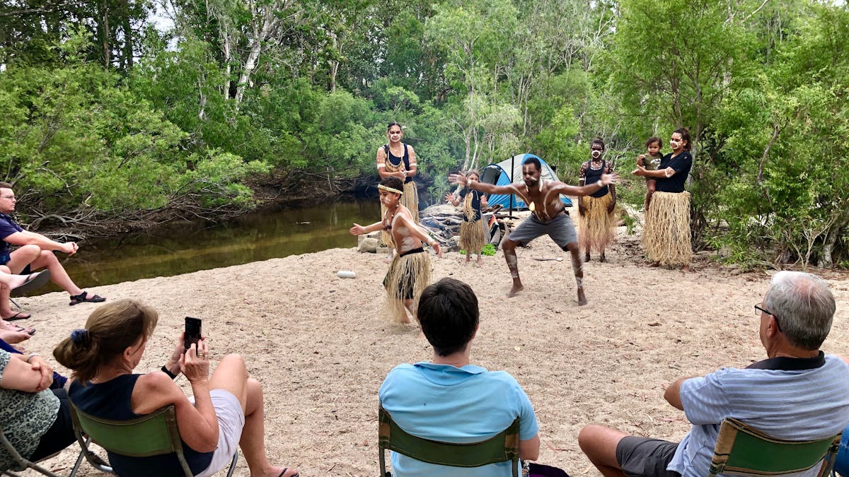 crowd watching aboriginal dancing