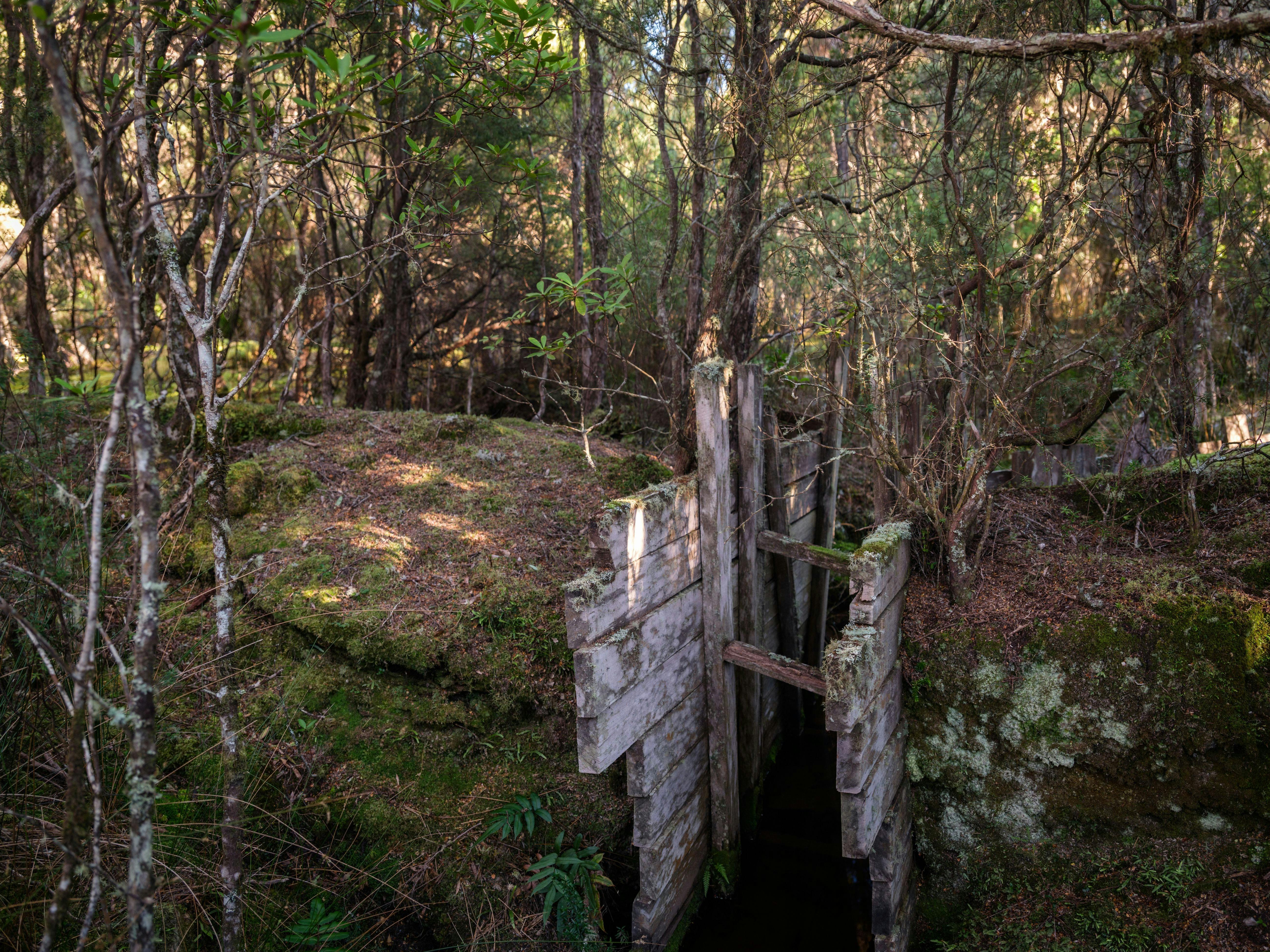 image shows old ruins of tin mining remains