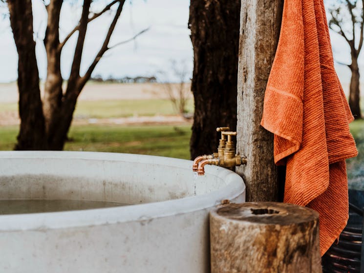 Hot tub with towel hanging up